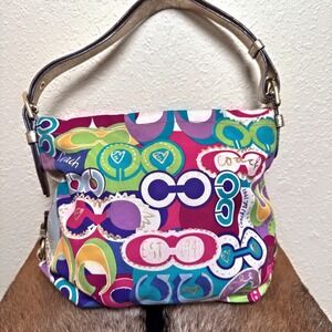 Y2K Coach Pop C GraffitI 24821E Rainbow by Gold Strap Charm Hobo Loud Poppy Cute